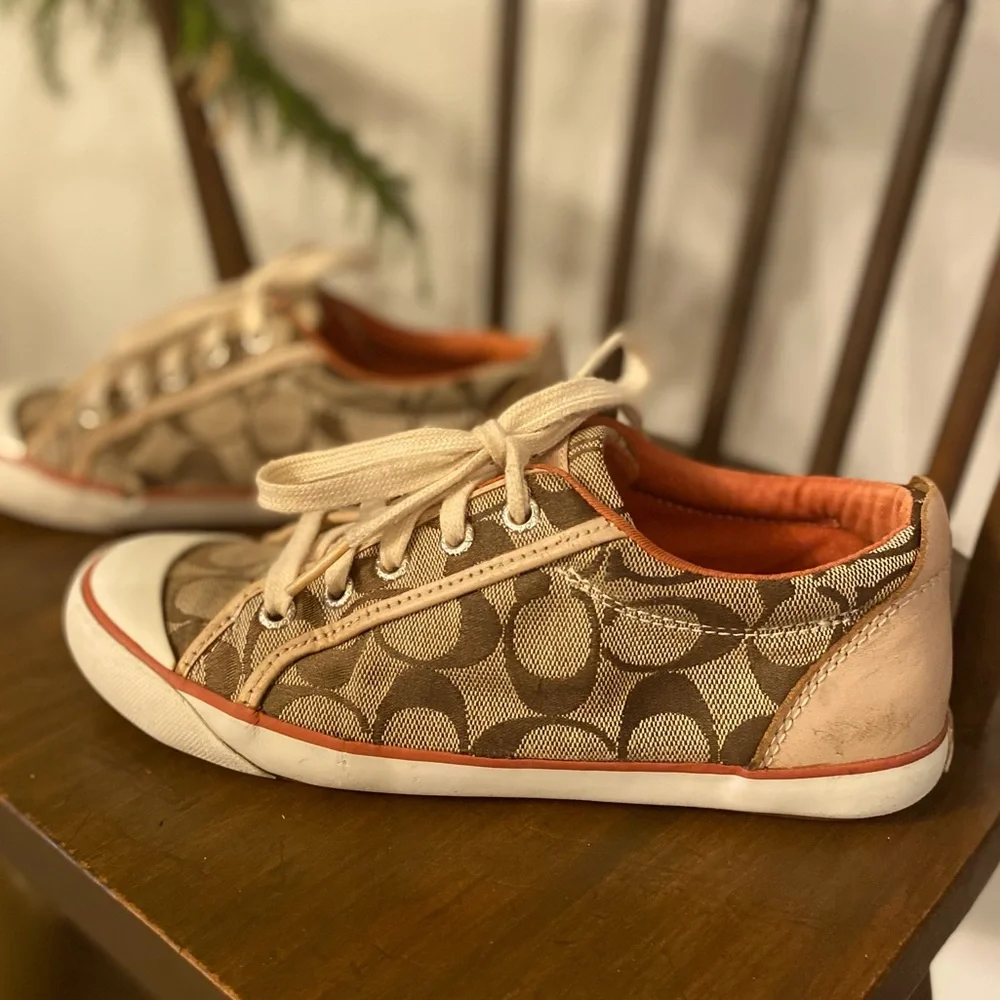 Coach Barrett Pumpkin Spice Leather Trim Sneaker